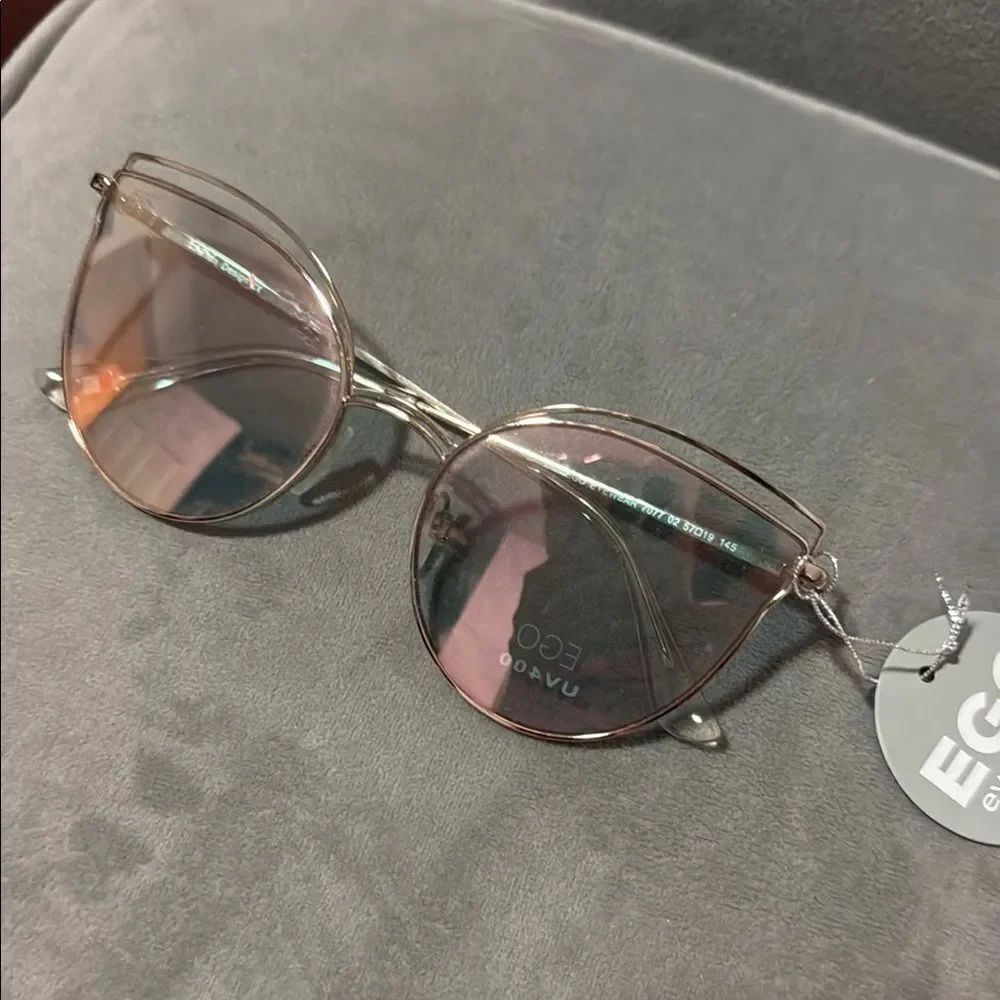 Gold Sunglasses for Women Cat Eye Metal Frame Mirror Lense BRAND NEW